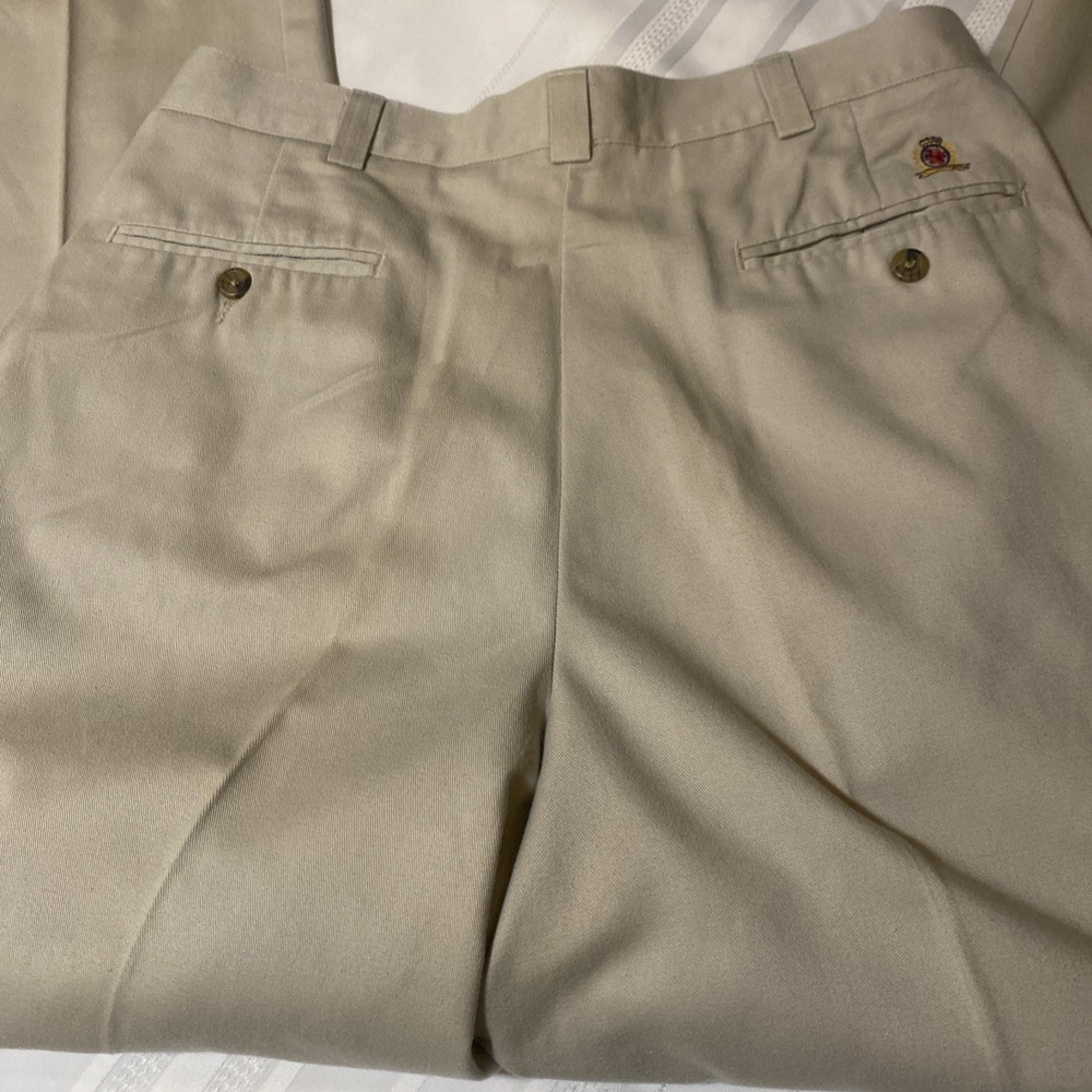 Tommy Hilfiger Pants Mens 34x30 Khaki Dress Casual Pleated‎ - Picture 3 of 4